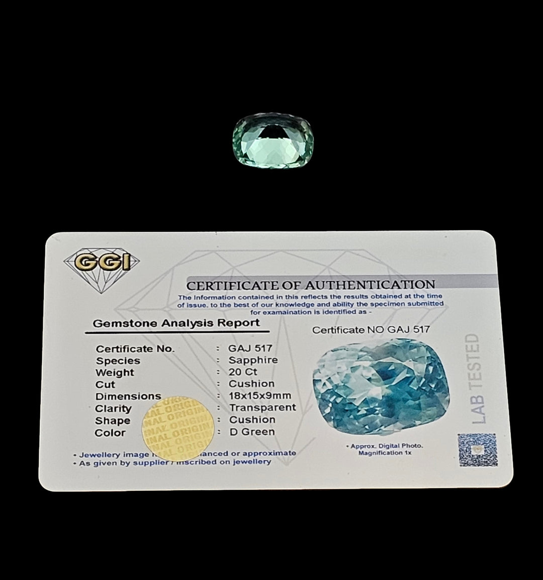 Green Sapphire 20CT Cushion Cut